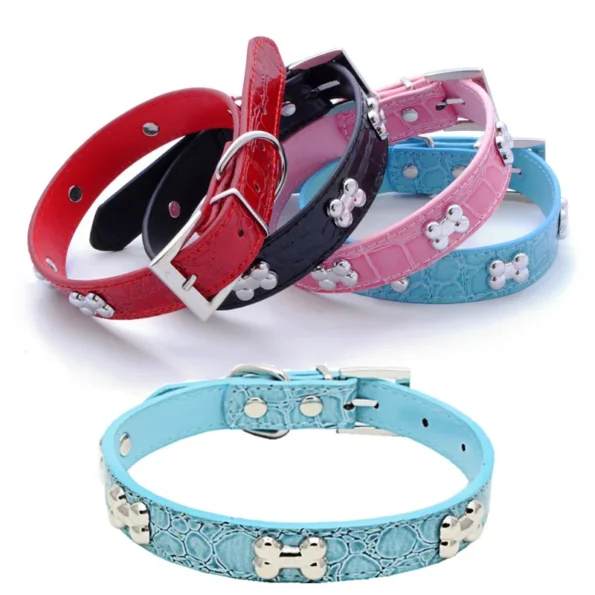 NEW-Collar-for-Small-Medium-Dog-Transer-Pet-Dog-Supplies-Alligator-PU-Leather-Bone-Pet-Necklace